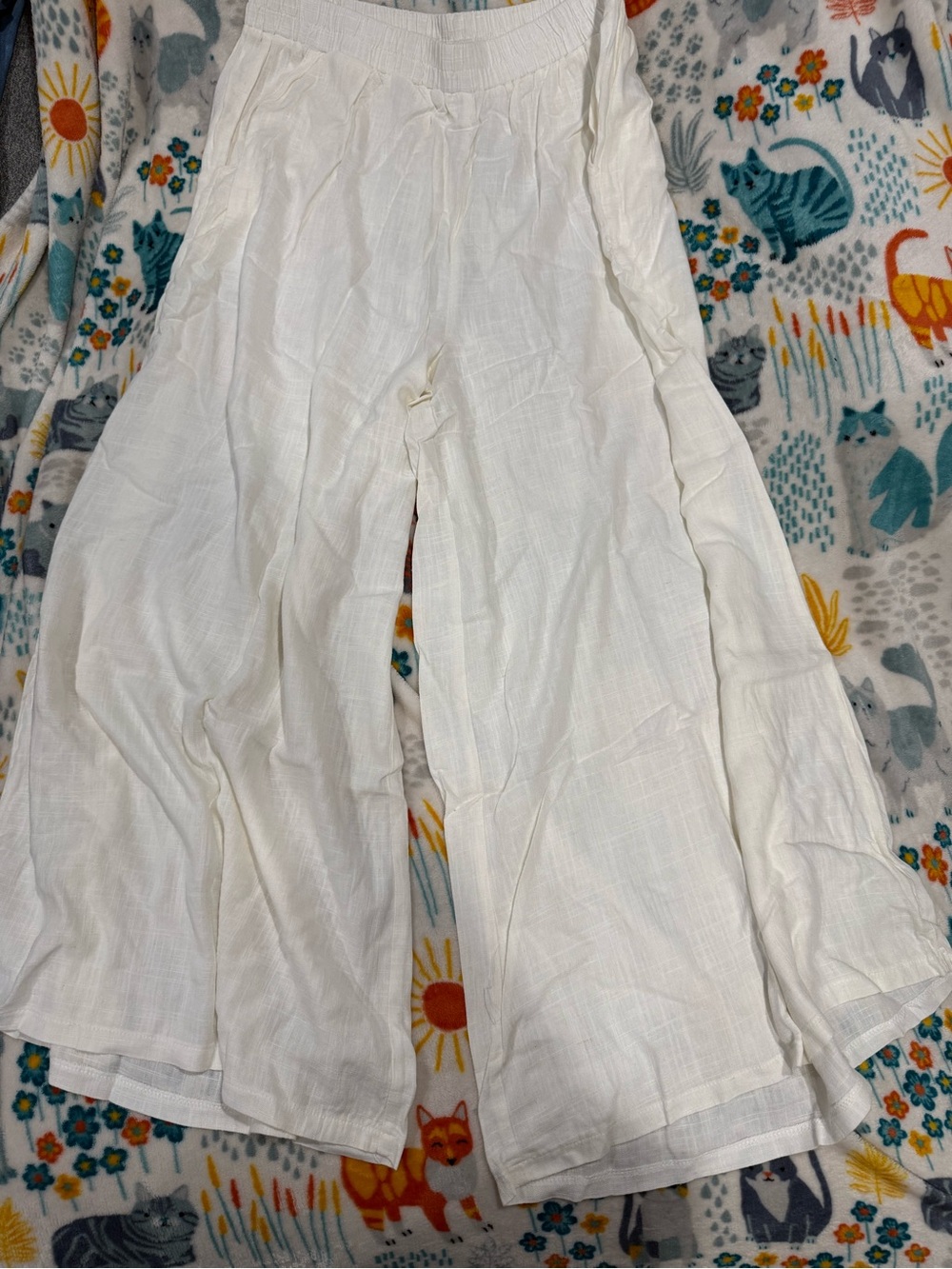 Zenana White Wide-Leg Linen Pants-Adults